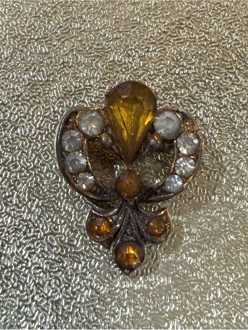 Vintage Amber and Clear Rhinestone Brooch